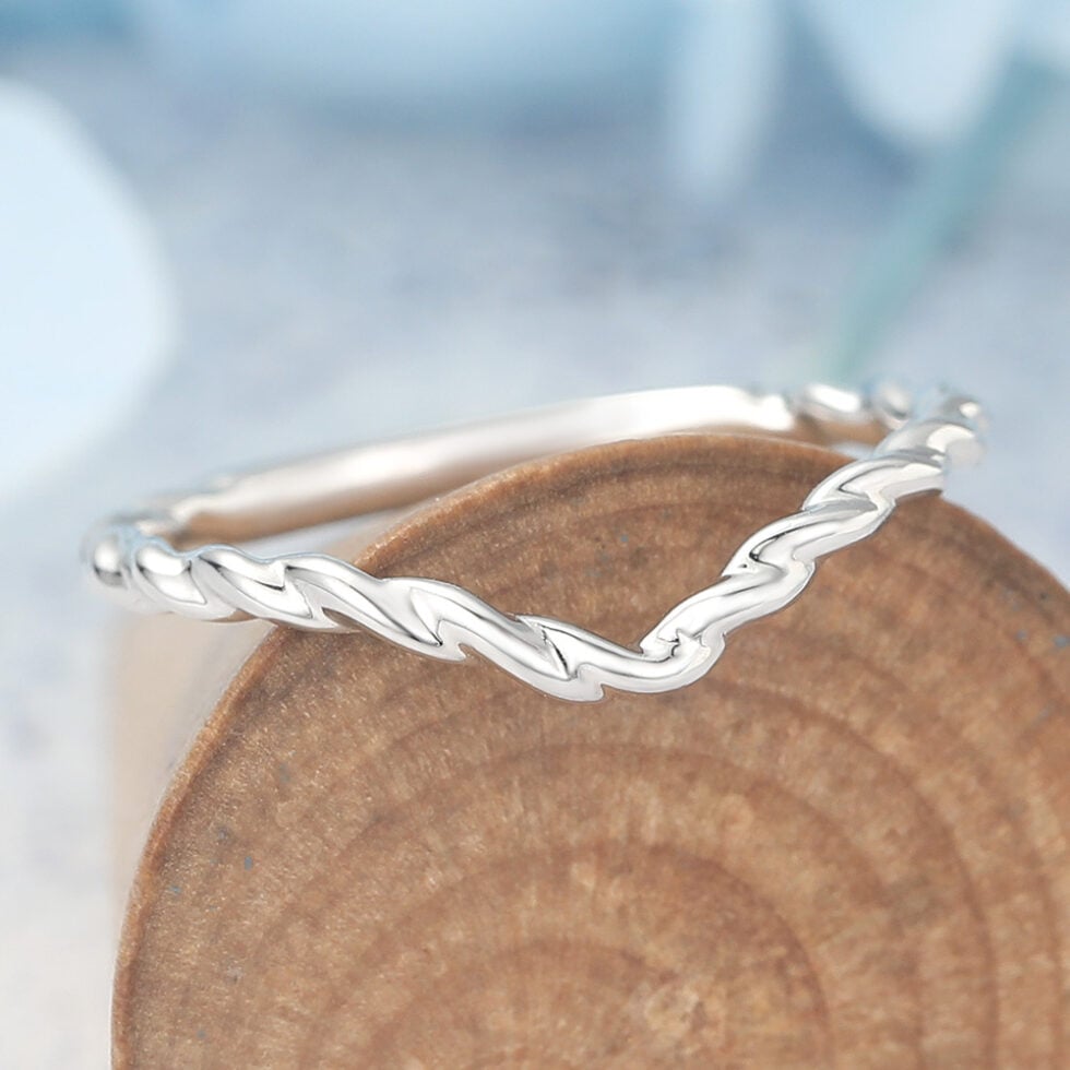 Solid Gold Curved Wedding Band Twisted Design