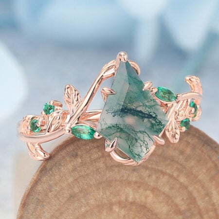 What Is a Promise Ring Kite Cut Moss Agate Engagement Ring Vine-Inspired with Emerald Accents