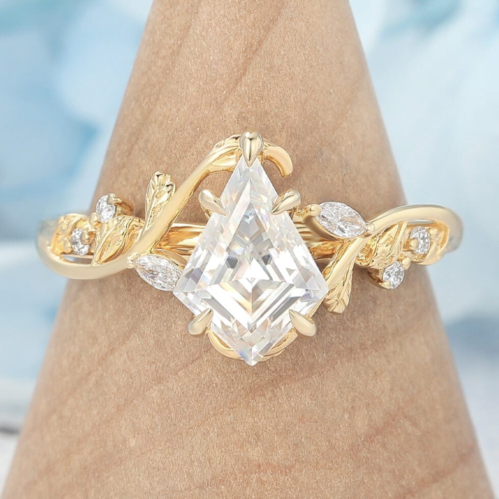 Kite Shaped Moissanite Engagement Ring Nature-Inspired Vine Design