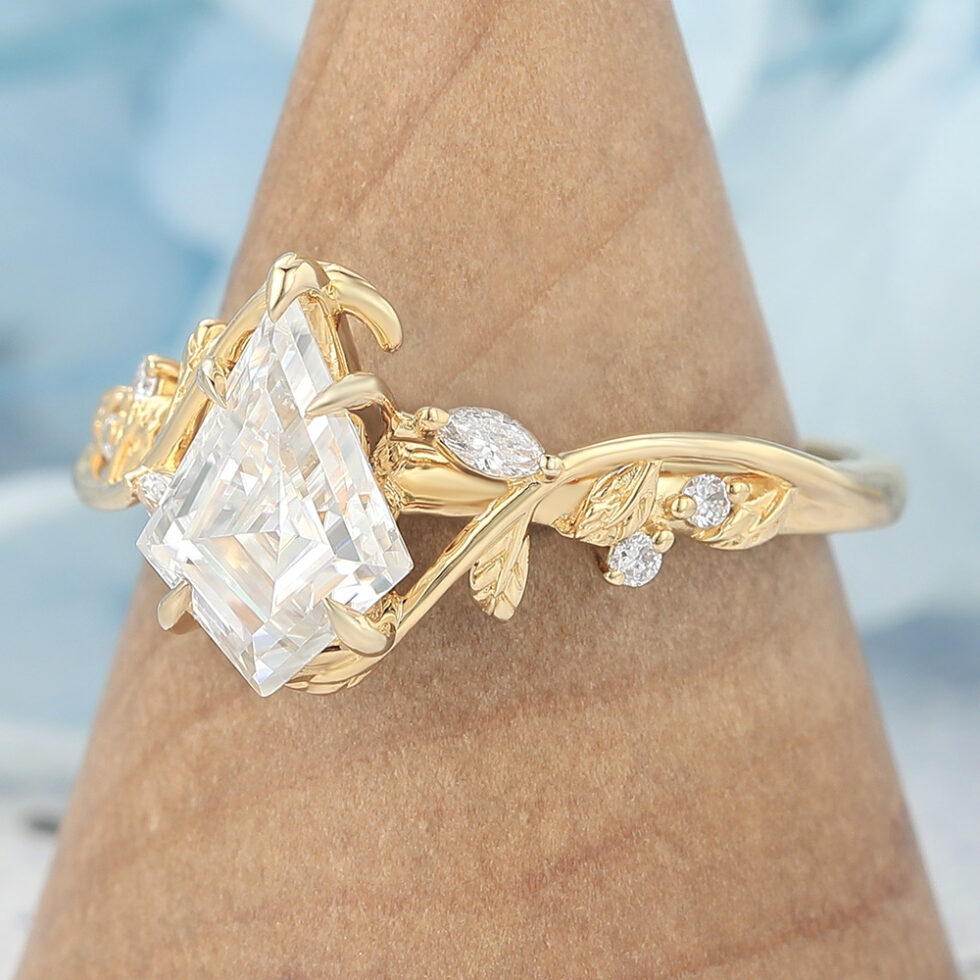 Kite Shaped Moissanite Engagement Ring Nature-Inspired Vine Design