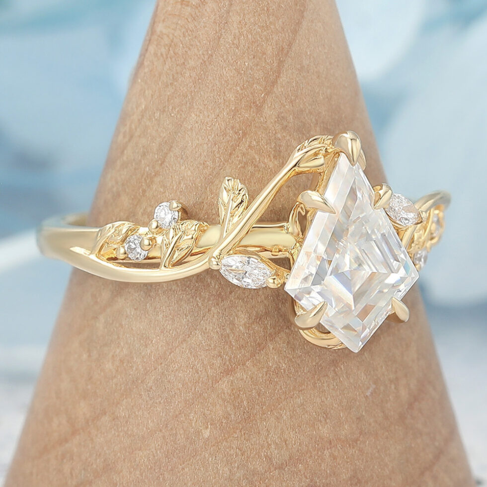 Kite Shaped Moissanite Engagement Ring Nature-Inspired Vine Design