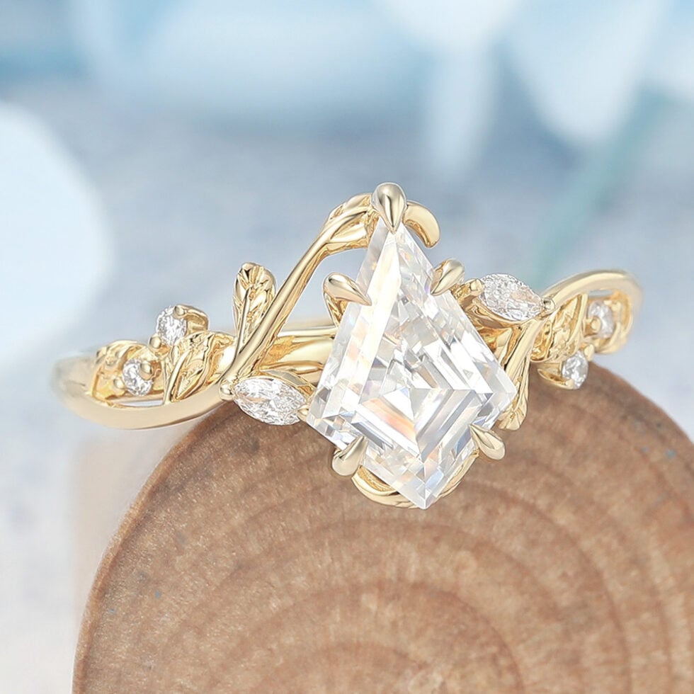 Moissanite vs White Sapphire Does Moissanite Scratch Kite Shaped Moissanite Engagement Ring Nature-Inspired Vine Design