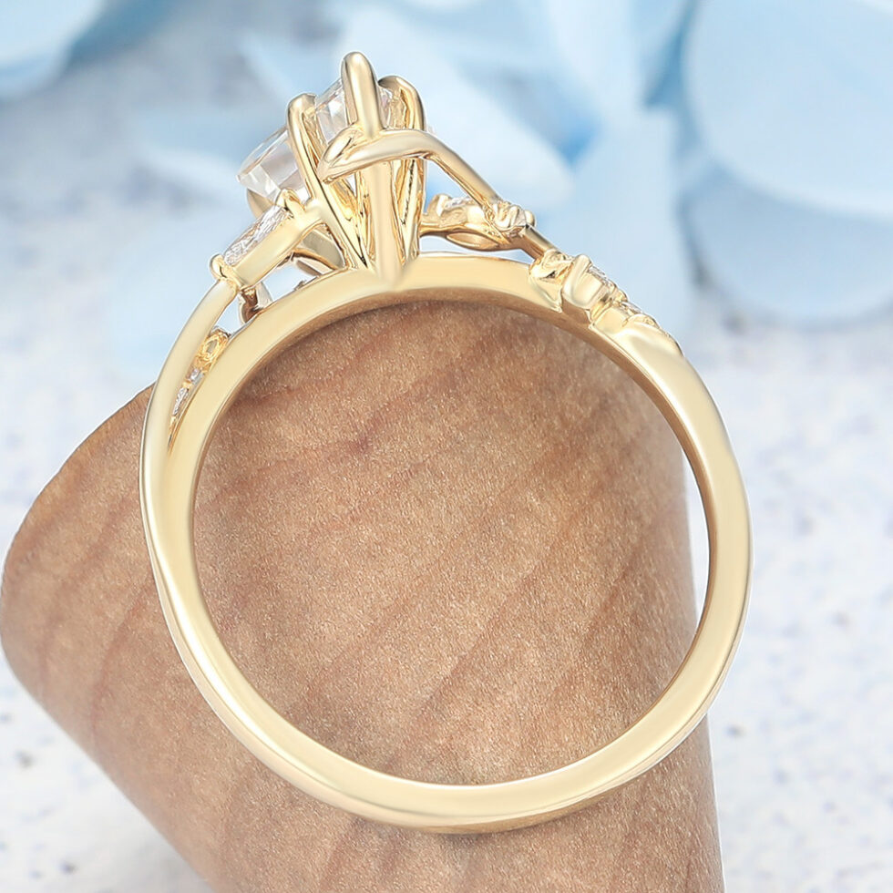 Kite Shaped Moissanite Engagement Ring Nature-Inspired Vine Design
