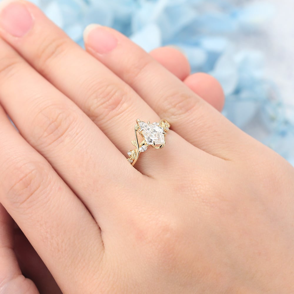 Kite Shaped Moissanite Engagement Ring Nature-Inspired Vine Design