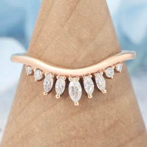 Marquise Lab Grown Diamond Wedding Band Crown-Inspired Curved Stacking Ring