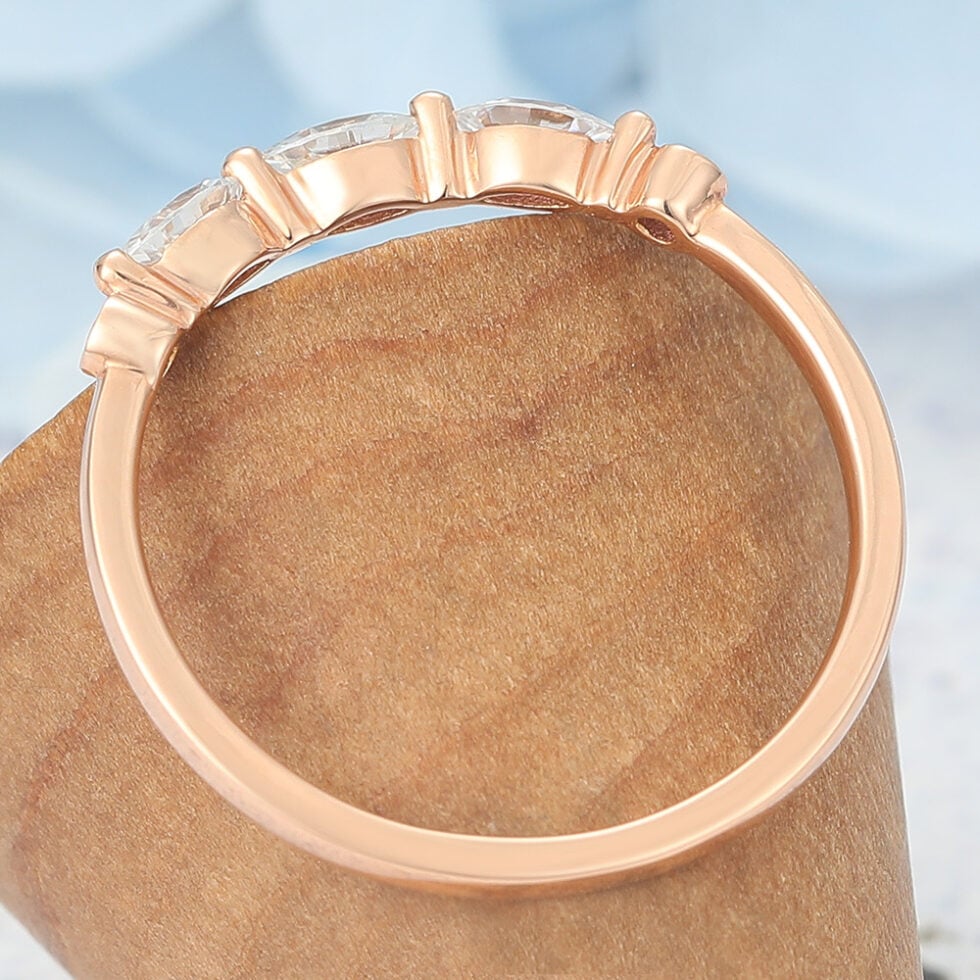 Marquise Moissanite Wedding Band Elegant Curved Stacking Ring