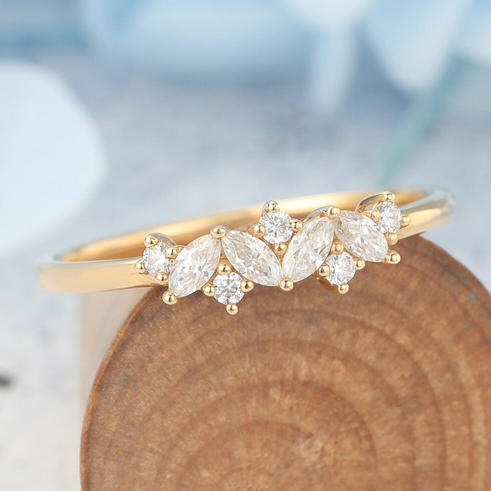 Marquise & Round Moissanite Wedding Band Alternating Cluster Design