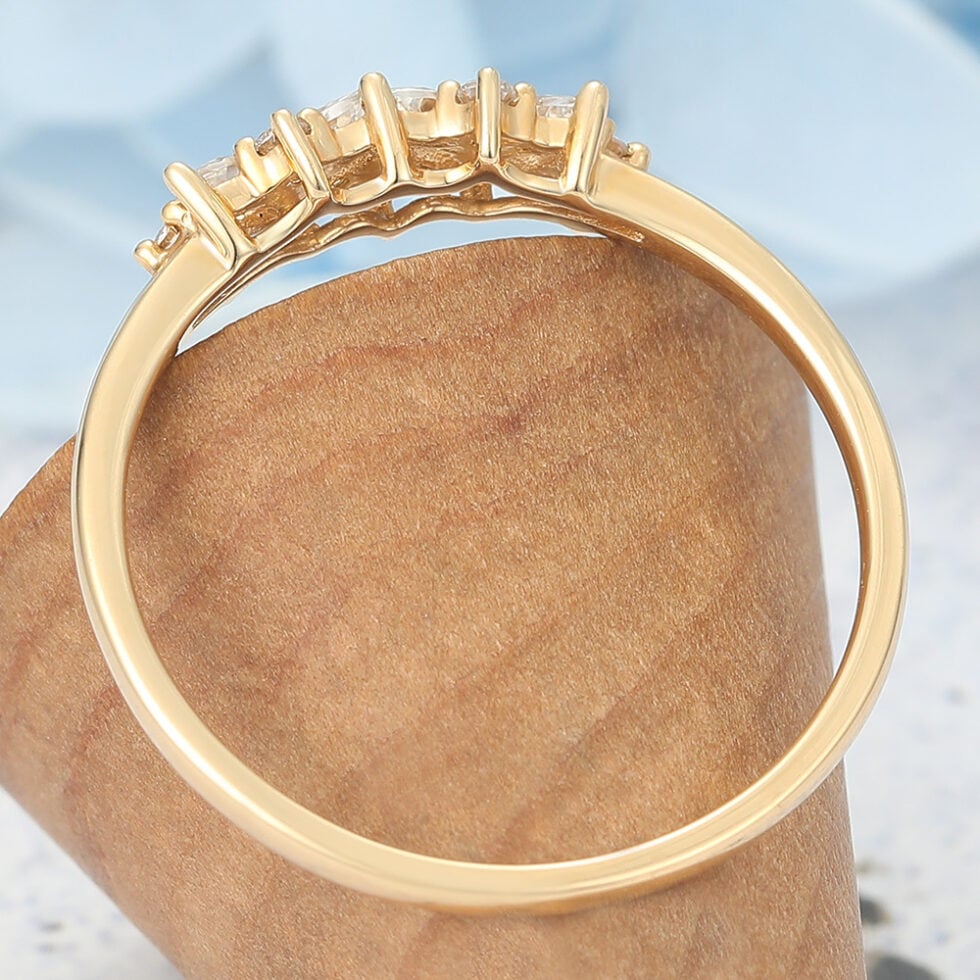 Marquise & Round Moissanite Wedding Band Alternating Cluster Design