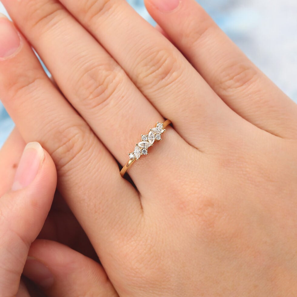 Marquise & Round Moissanite Wedding Band Alternating Cluster Design