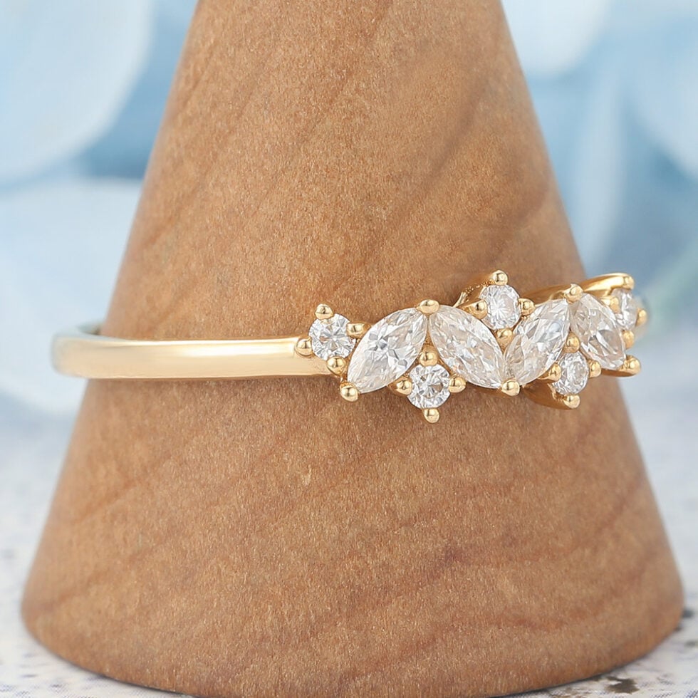 Marquise & Round Moissanite Wedding Band Alternating Cluster Design