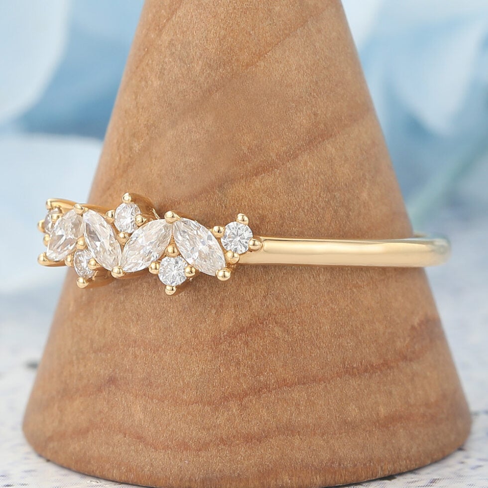 Marquise & Round Moissanite Wedding Band Alternating Cluster Design