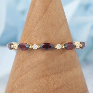 Marquise Ruby & Round Moissanite Wedding Band Half Eternity Design