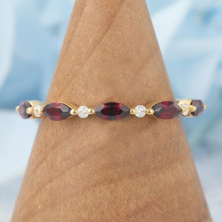 Marquise Ruby & Round Moissanite Wedding Band Half Eternity Design