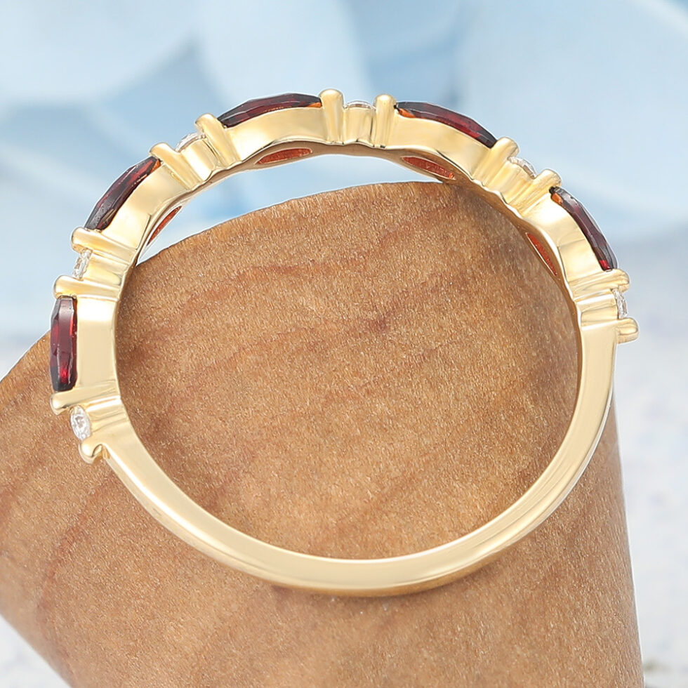 Marquise Ruby & Round Moissanite Wedding Band Half Eternity Design