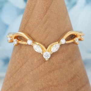 Moissanite Curved Wedding Band Twist Filigree Design