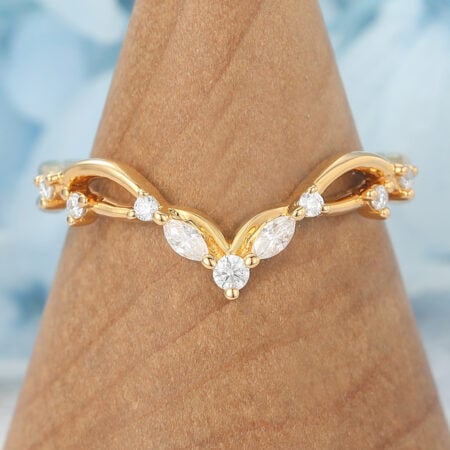 Moissanite Curved Wedding Band Twist Filigree Design
