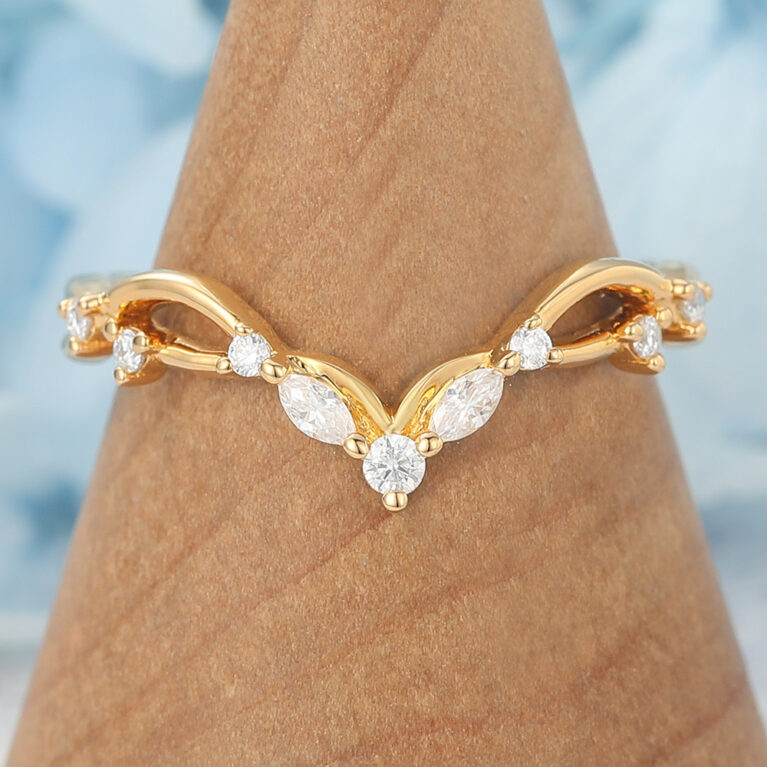 Moissanite Curved Wedding Band Twist Filigree Design