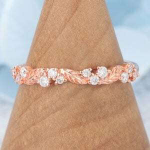 Nature-Inspired Wedding Band Alternating Moissanite & Leaf Motif