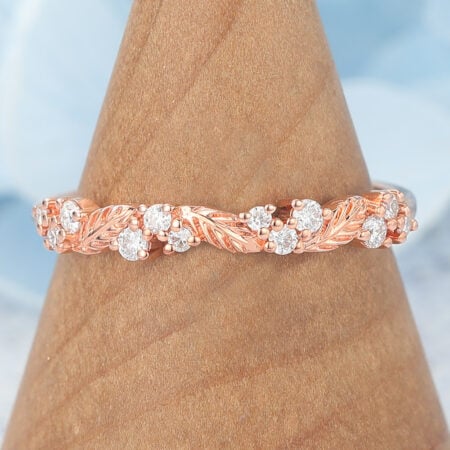 Nature-Inspired Wedding Band Alternating Moissanite & Leaf Motif
