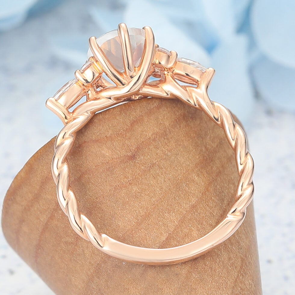 Oval Cut Moonstone Engagement Ring Twisted Band in Rose Gold