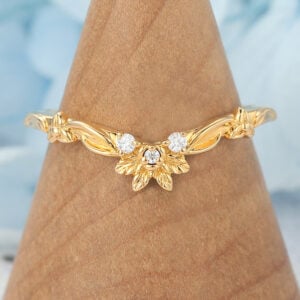 Petite Moissanite Wedding Band Nature-Inspired Curved Band