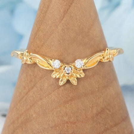 Petite Moissanite Wedding Band Nature-Inspired Curved Band