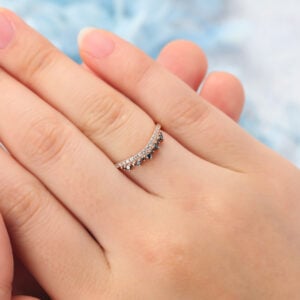 Rose Gold Curved Wedding Band Petite Black Onyx & Moissanite Accents