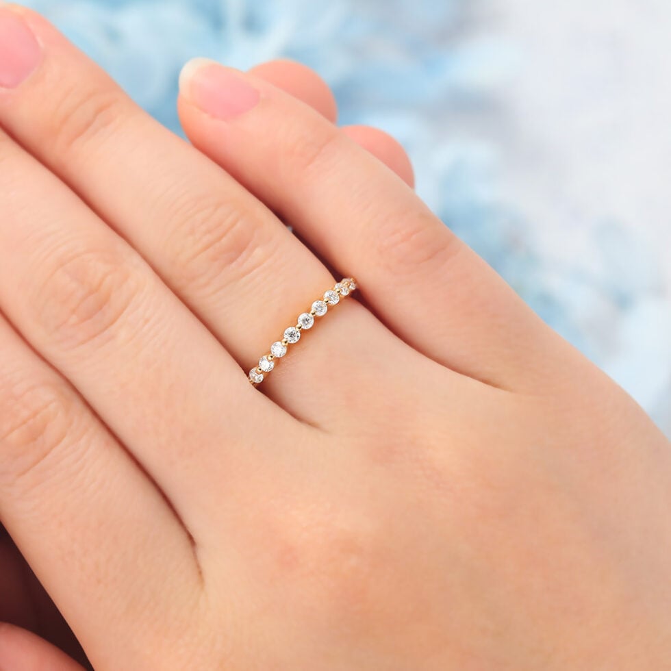 Round Moissanite Wedding Band 3/4 Eternity Design