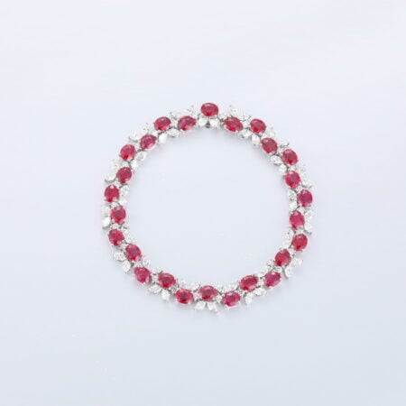 Types of Jewelry Elegant White Gold Ruby Tennis Bracelet Wedding Gift For Women
