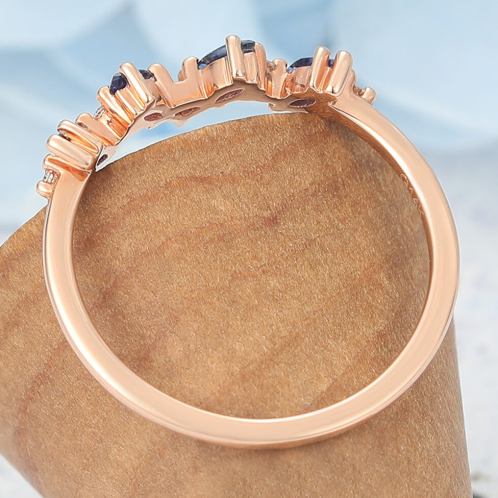 Marquise Sapphire Wedding Band with Petite Diamond Accents