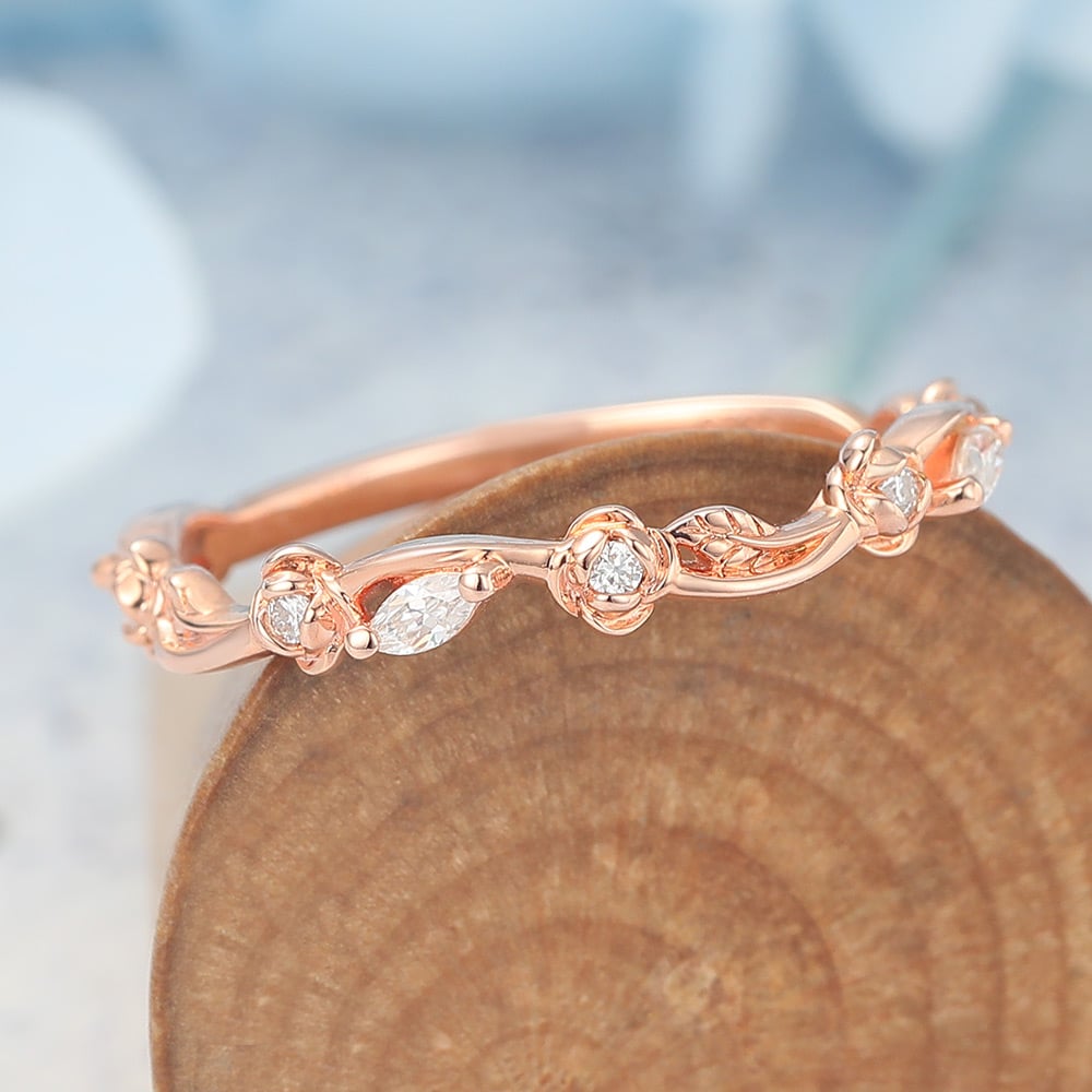 What Is a Promise Ring Nature-Inspired Curved Wedding Band Floral Vine with Moissanite Sparkle