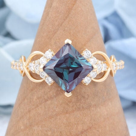 Princess Cut Alexandrite Engagement Ring Infinity Bridal Ring