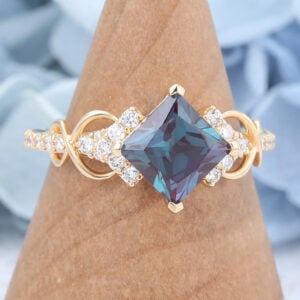 Princess Cut Alexandrite Engagement Ring Infinity Bridal Ring