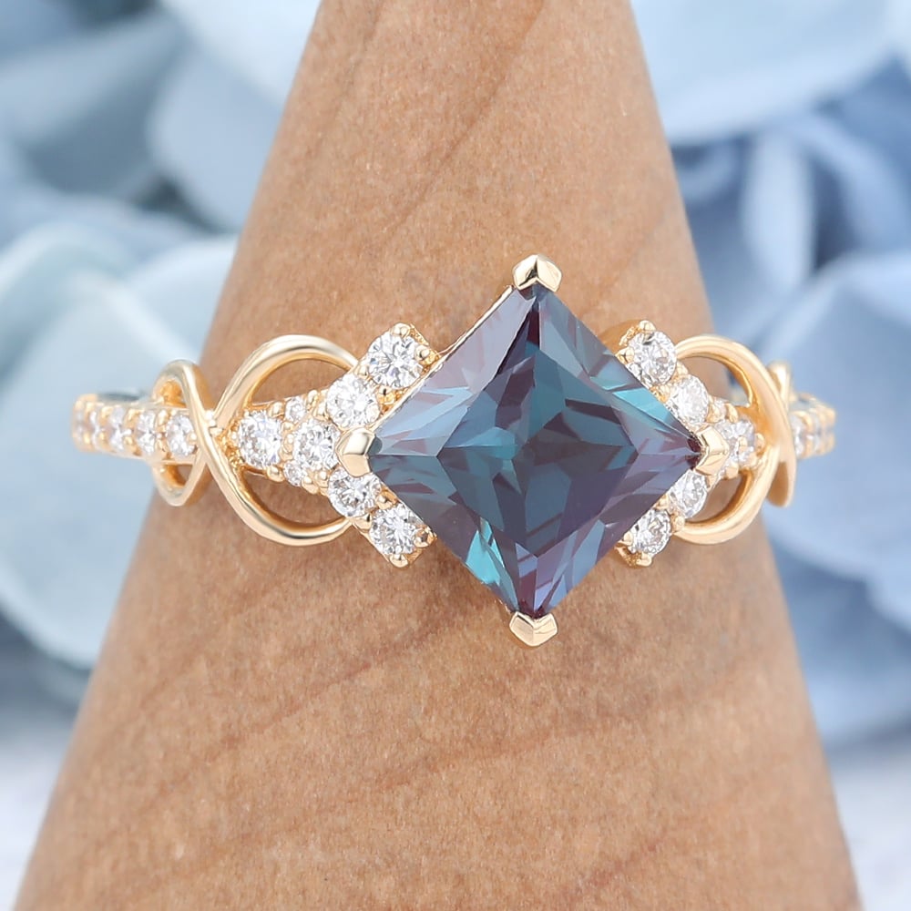 Princess Cut Alexandrite Engagement Ring Infinity Bridal Ring