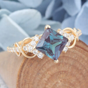 Can You Shower with Gold Jewelry Princess Cut Alexandrite Engagement Ring Infinity Bridal Ring