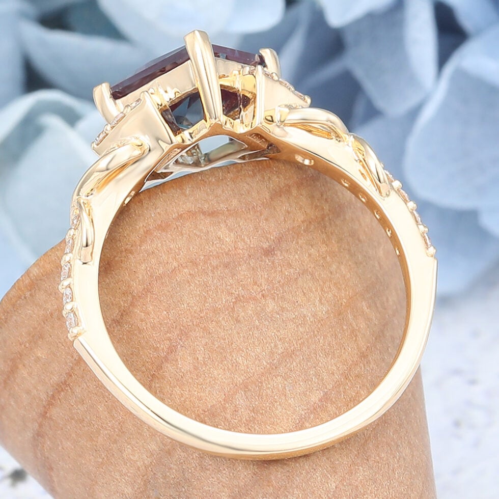 Princess Cut Alexandrite Engagement Ring Infinity Bridal Ring