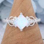 Princess Cut Opal Engagement Ring Infinity Bridal Ring