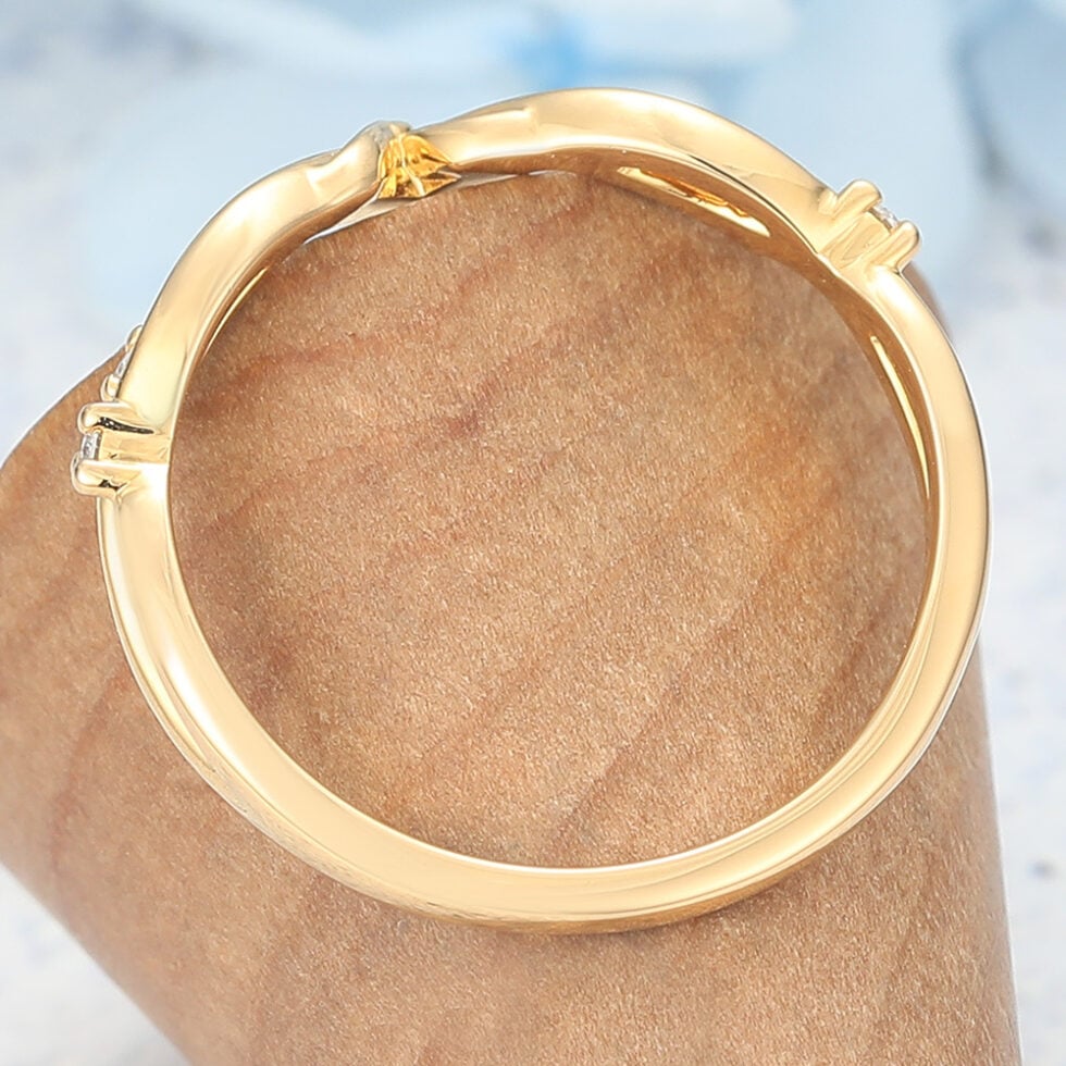 Does Gold Tarnish Twisted Filigree Curved Wedding Band with Moissanite Accent