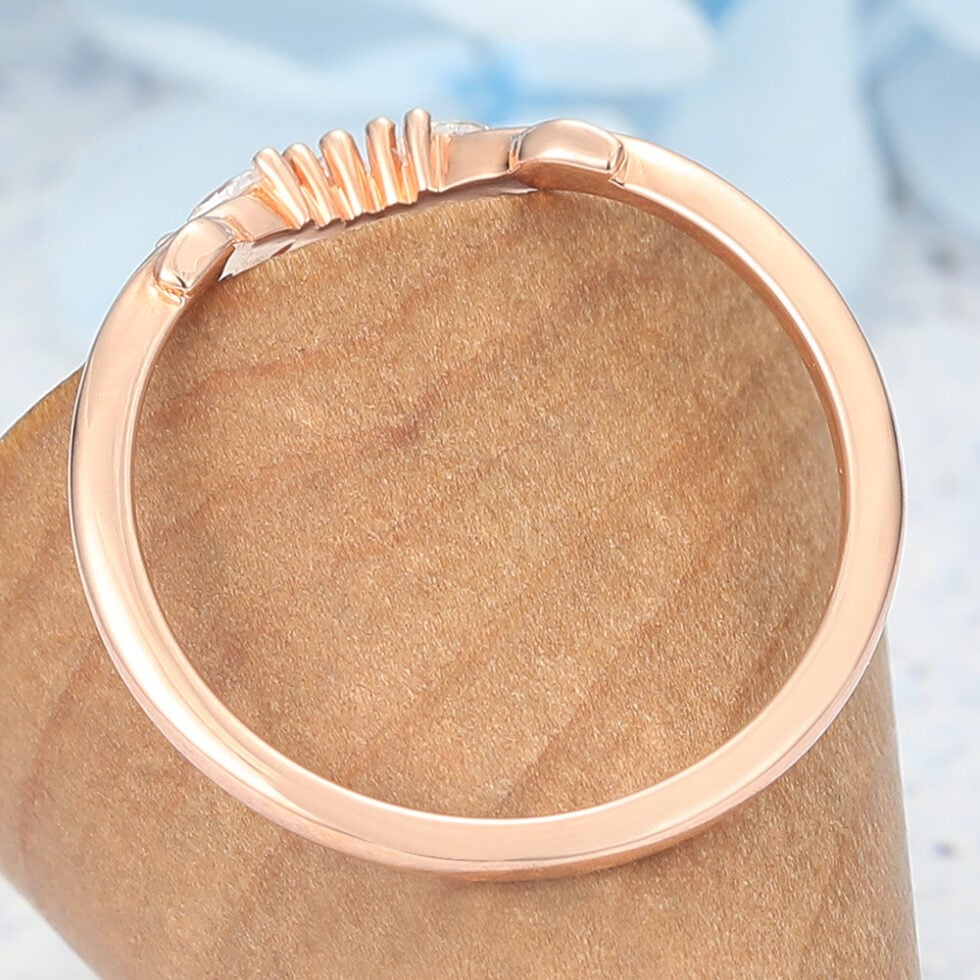 Curved Wedding Band with Marquise Moissanite Cluster & Leaf Details