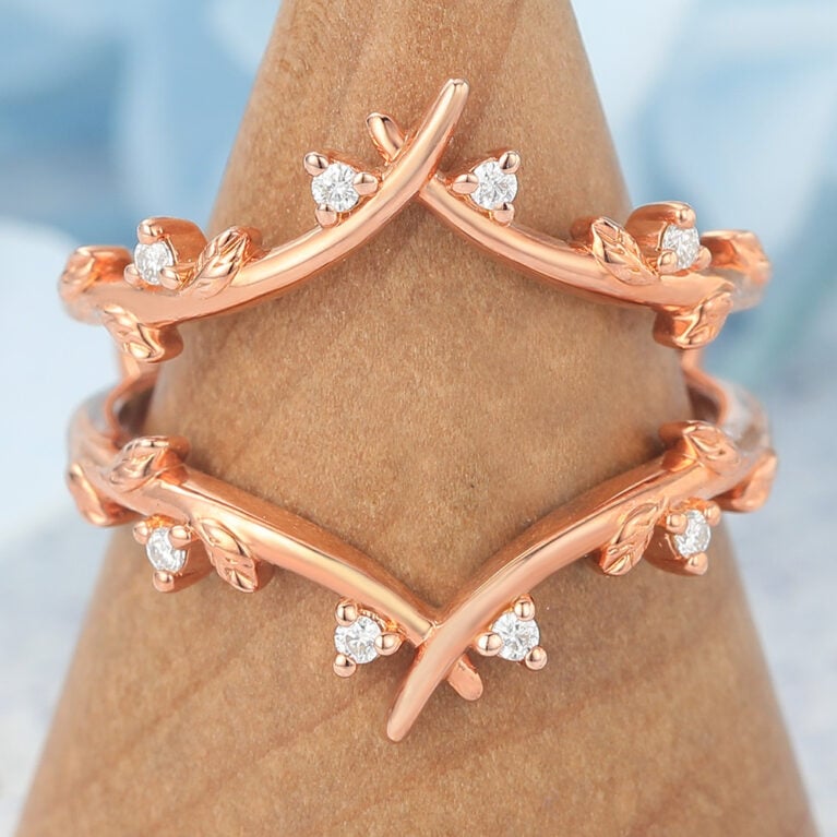 Vine-Inspired Moissanite Double Wedding Band Curved Enhancer