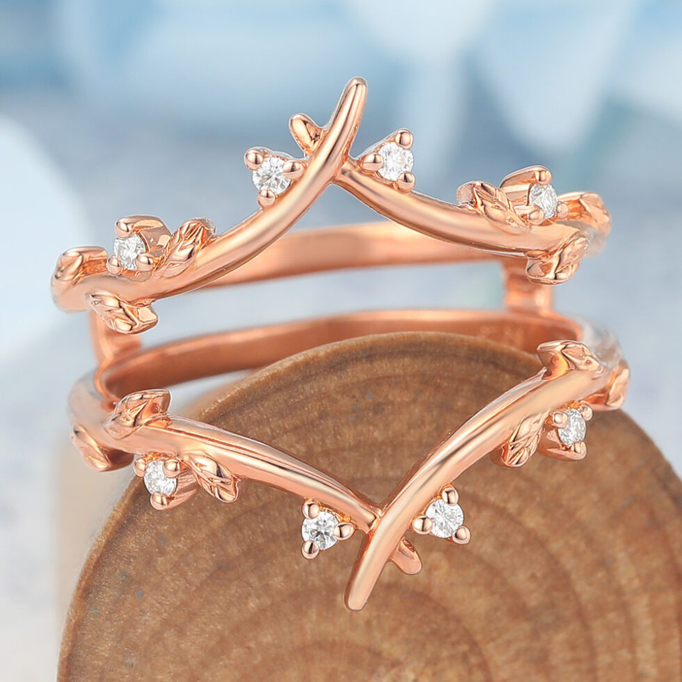 Vine-Inspired Moissanite Double Wedding Band Curved Enhancer