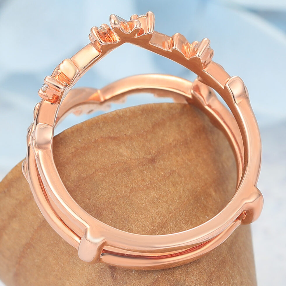 Vine-Inspired Moissanite Double Wedding Band Curved Enhancer