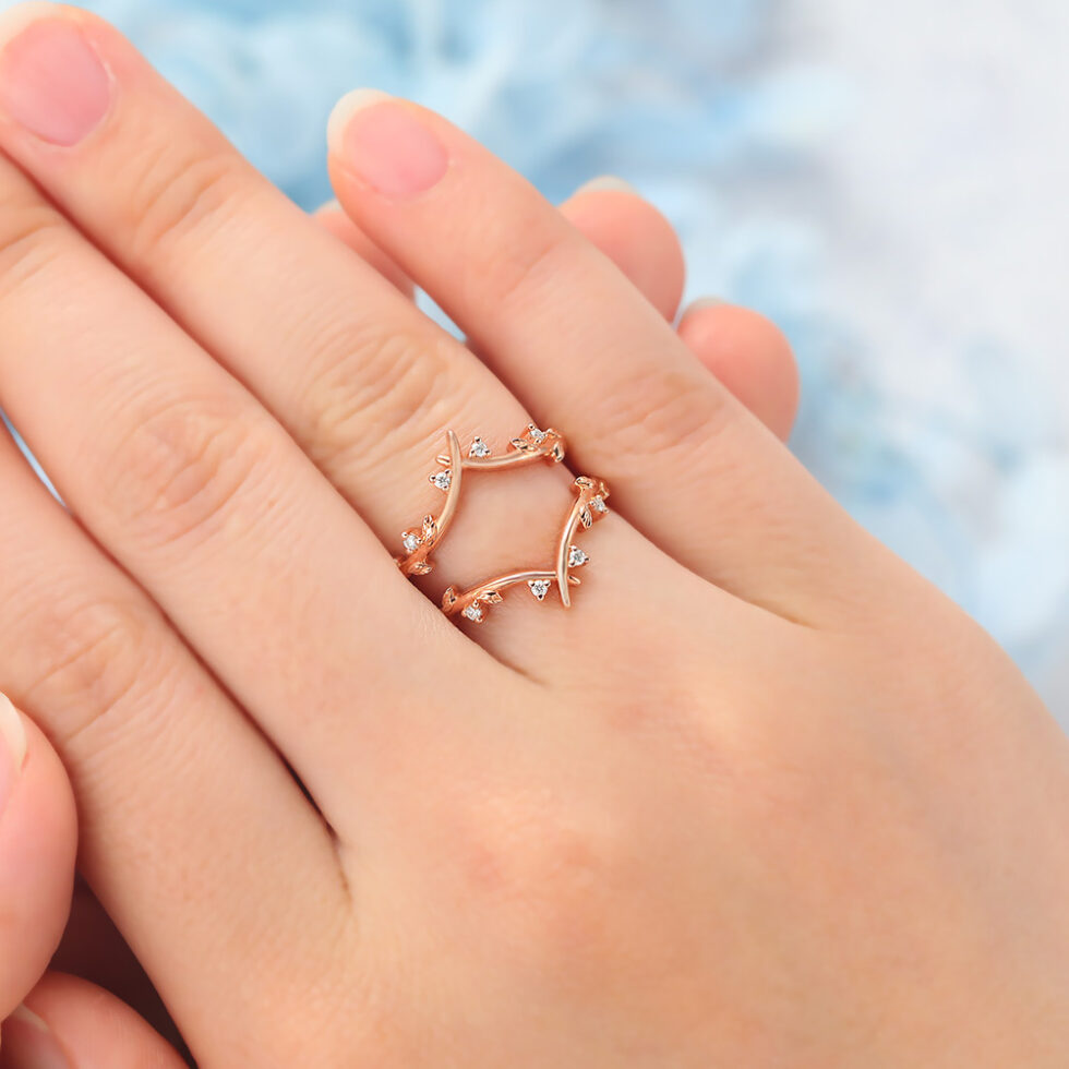 Vine-Inspired Moissanite Double Wedding Band Curved Enhancer