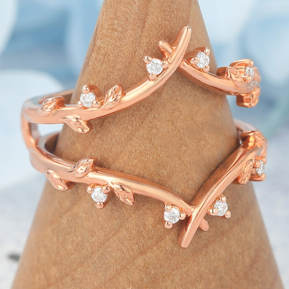 Vine-Inspired Moissanite Double Wedding Band Curved Enhancer