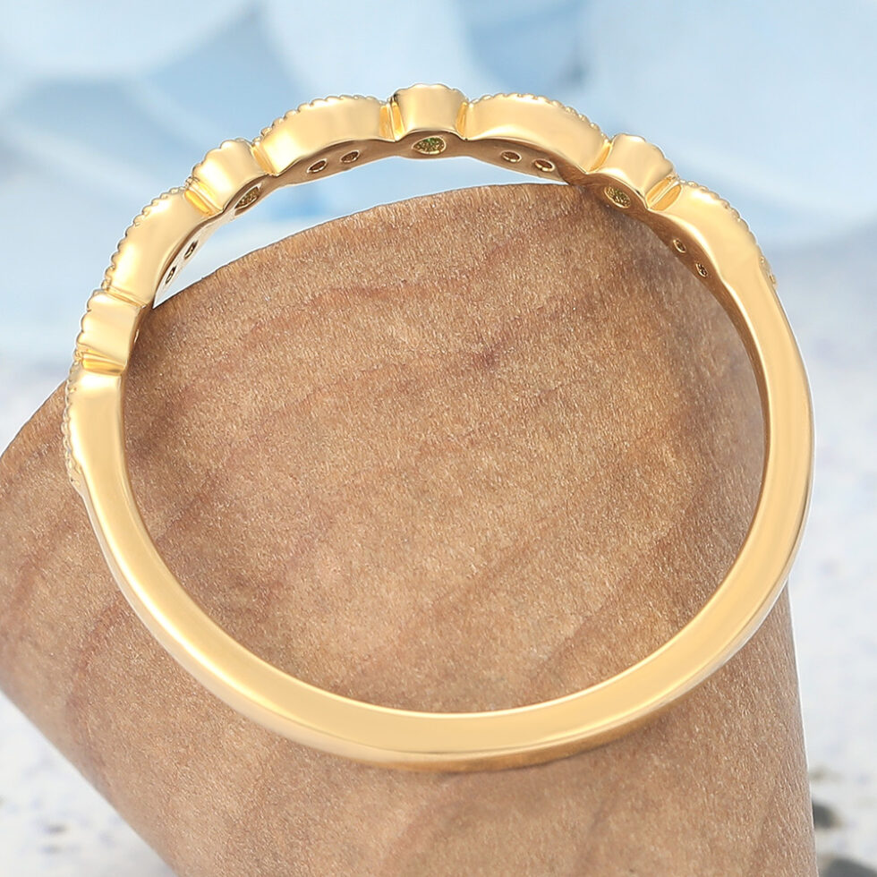 Alternating Emerald & Moissanite Half Eternity Wedding Band