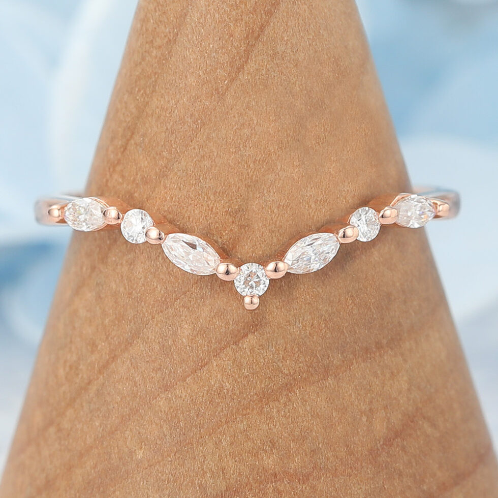 Alternating Round and Marquise Moissanite Wedding Band