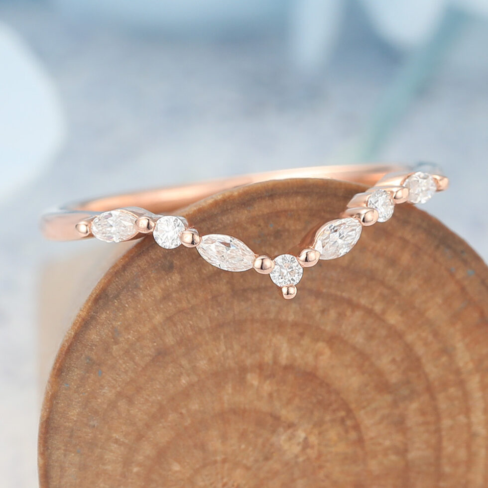 Alternating Round and Marquise Moissanite Wedding Band