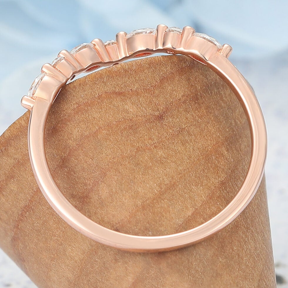 Alternating Round and Marquise Moissanite Wedding Band