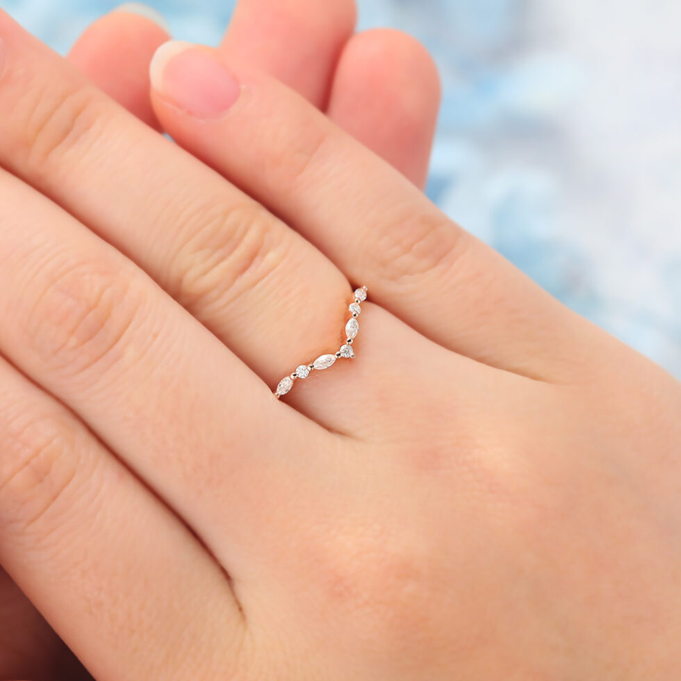 Alternating Round and Marquise Moissanite Wedding Band