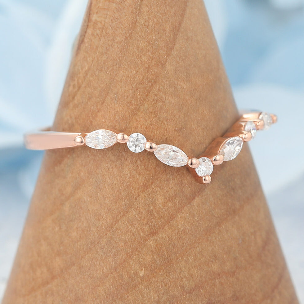 Alternating Round and Marquise Moissanite Wedding Band